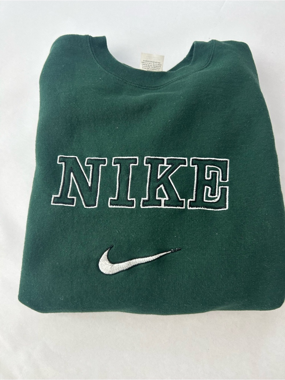 Hanes Men’s Forest Green Crewneck Sweatshirt with White Embroidery
